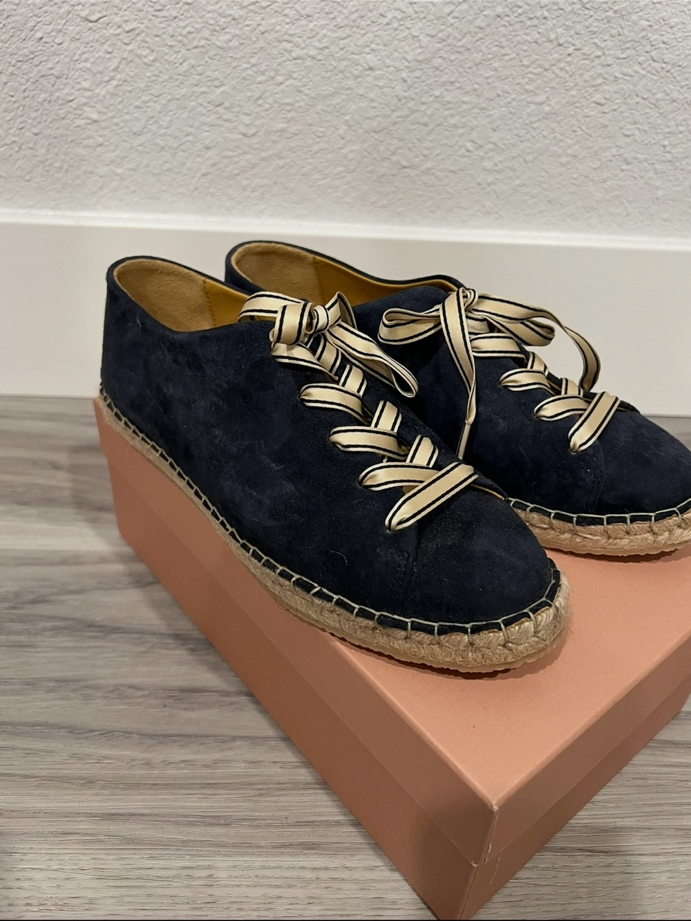 NIB Sezane Navy Suede Espadrille Sneakers with Ribbon Laces FR 38 US 7